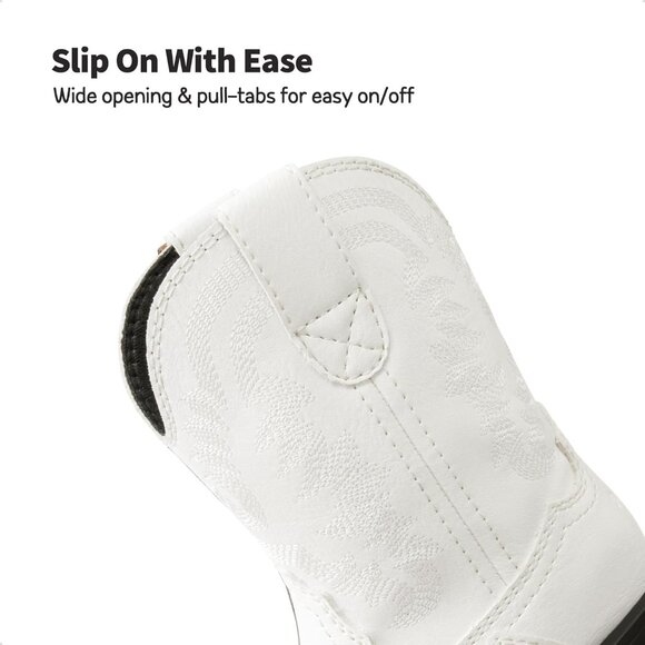 Toddler Little Boys White Cowboy Boots Kids Western Square Toe Riding Mid - Picture 3 of 6